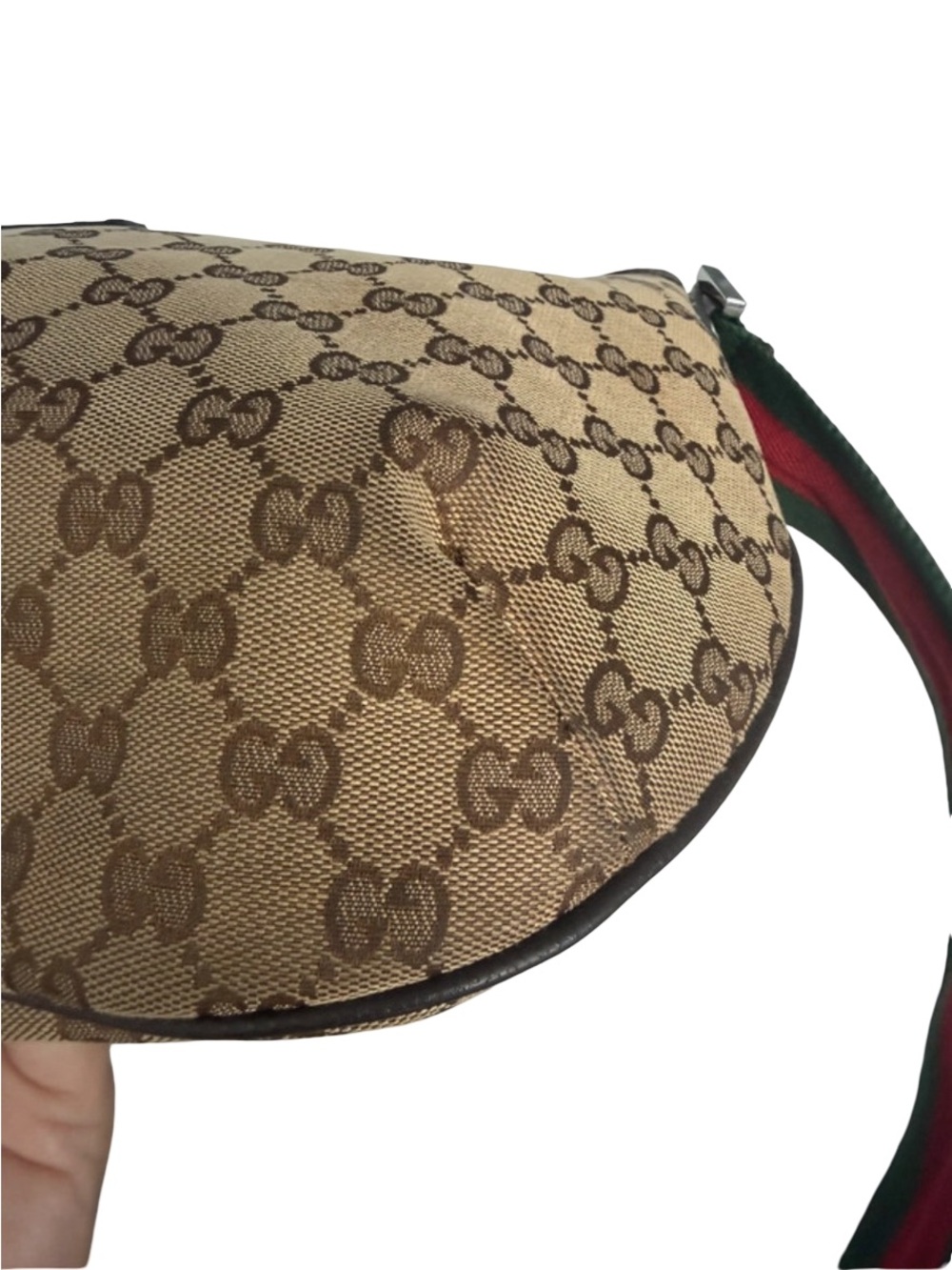 🔥 Authentic Gucci Beige GG Canvas Hobo Bag with Green-Red Web strap half moon - Picture 13 of 16